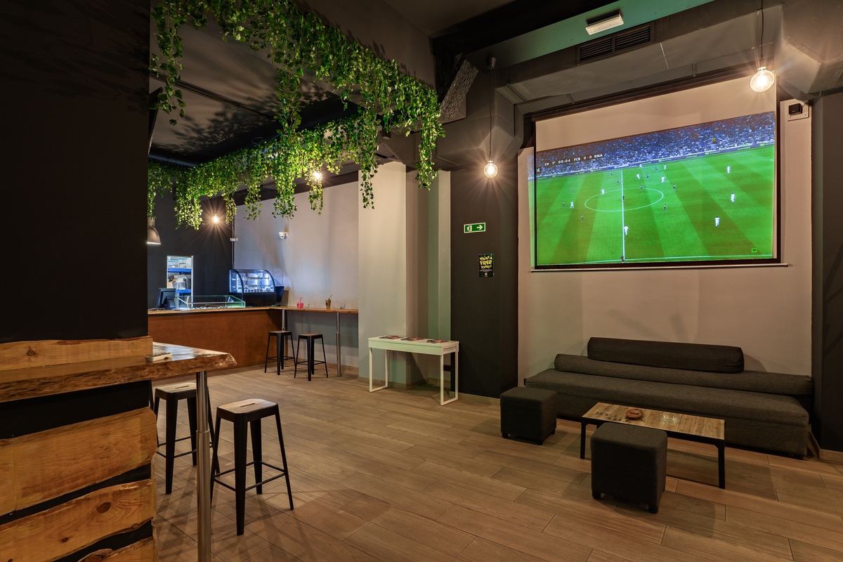 The big screen set up for football